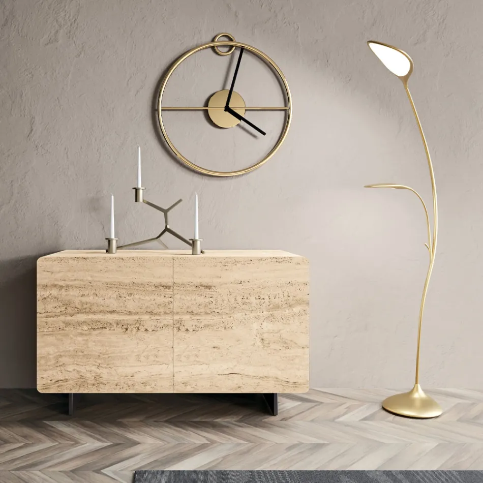 Buffet de salon avec 2 portes en finition marbre travertin fabriqué en Italie - Jon Viadurini