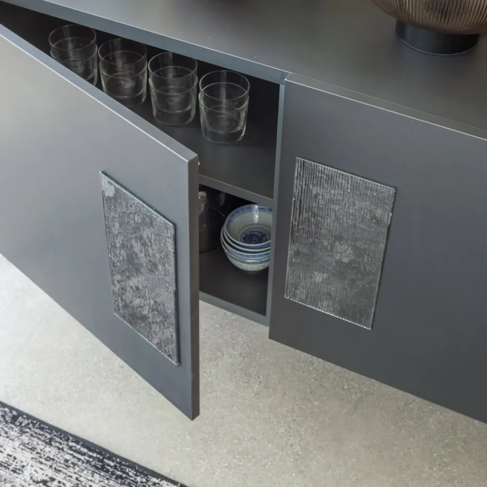 Buffet de salon avec 2 ou 3 portes et inserts en verre Made in Italy - Olivo Viadurini