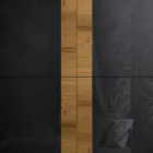 Buffet de salon avec 4 portes en finition chêne noué country et verre anthracite - Ove Viadurini