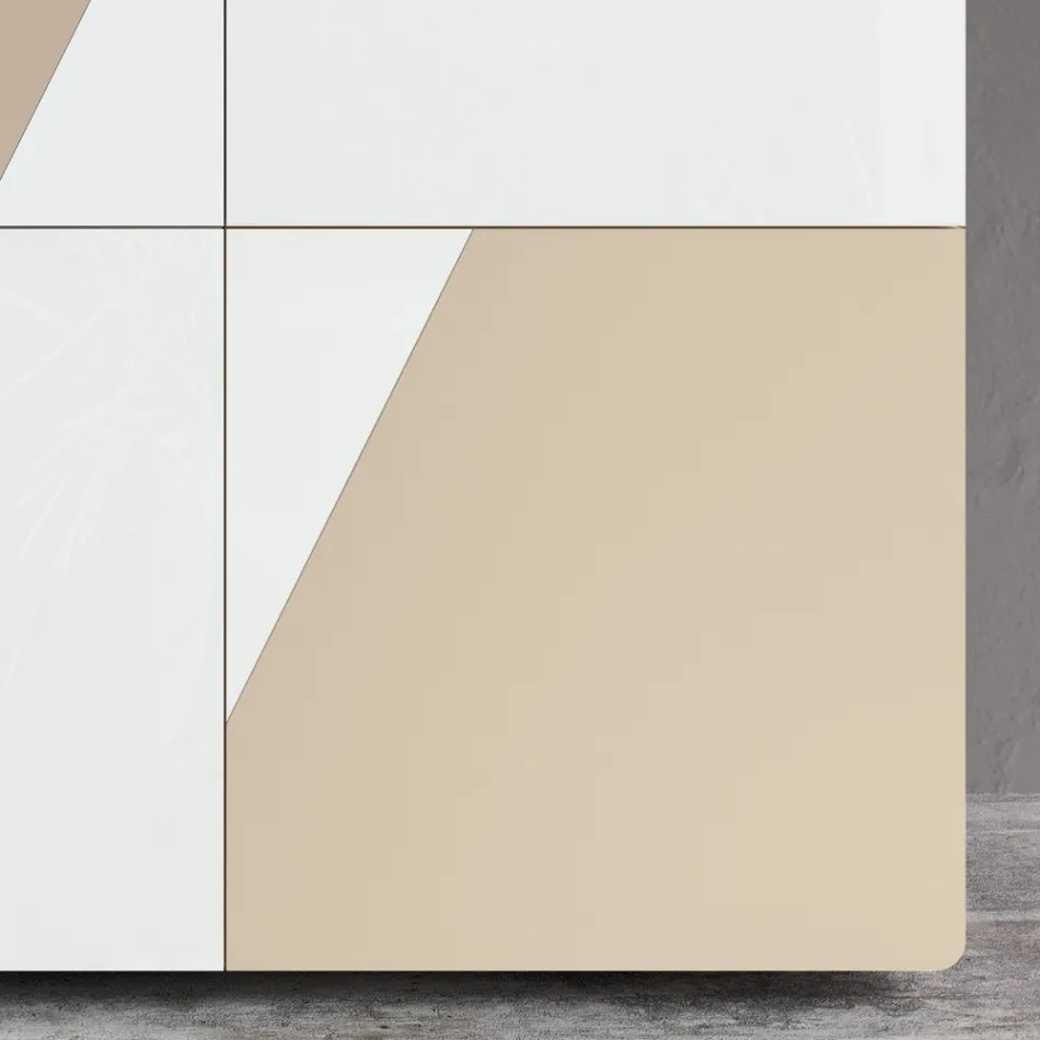 Buffet de salon avec 4 portes en verre blanc et finition vison Made in Italy - Eva Viadurini