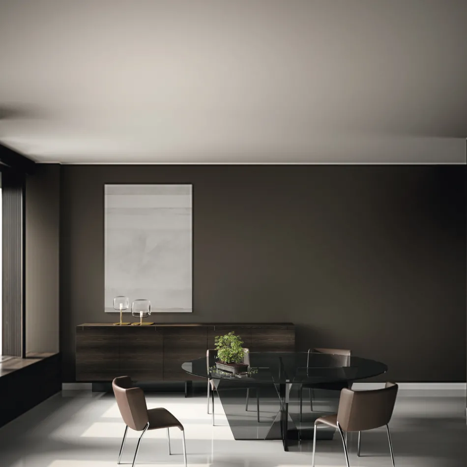 Buffet en bois avec structure en verre Made in Italy - Azuki Viadurini