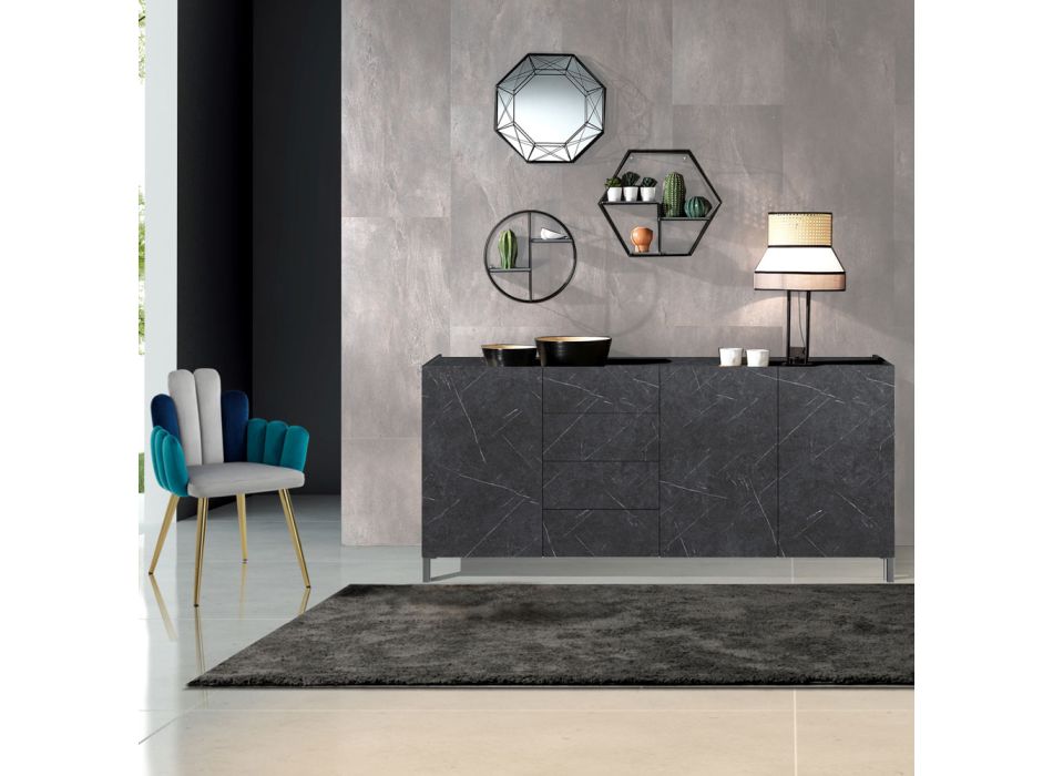 Buffet de salon recouvert de mélamine finition marbre fabriqué en Italie - Zinc Viadurini