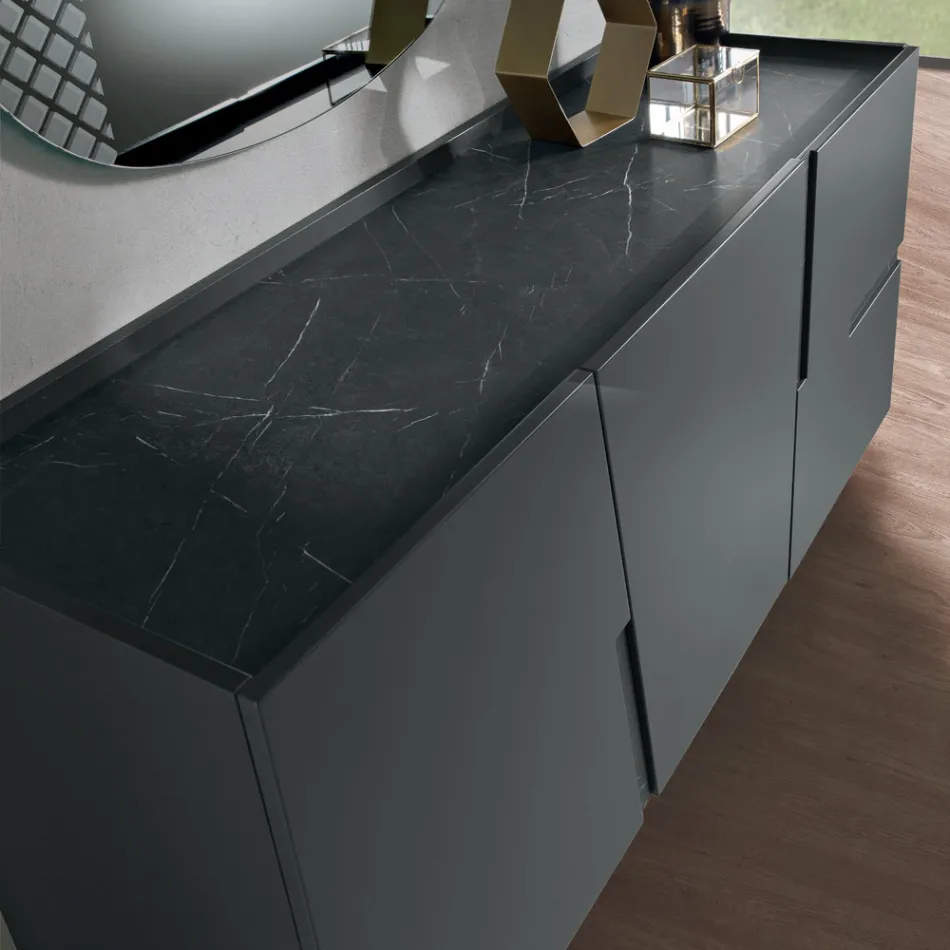 Buffet de salon à 3 portes en MDF laqué, fabriqué en Italie - Elena Viadurini