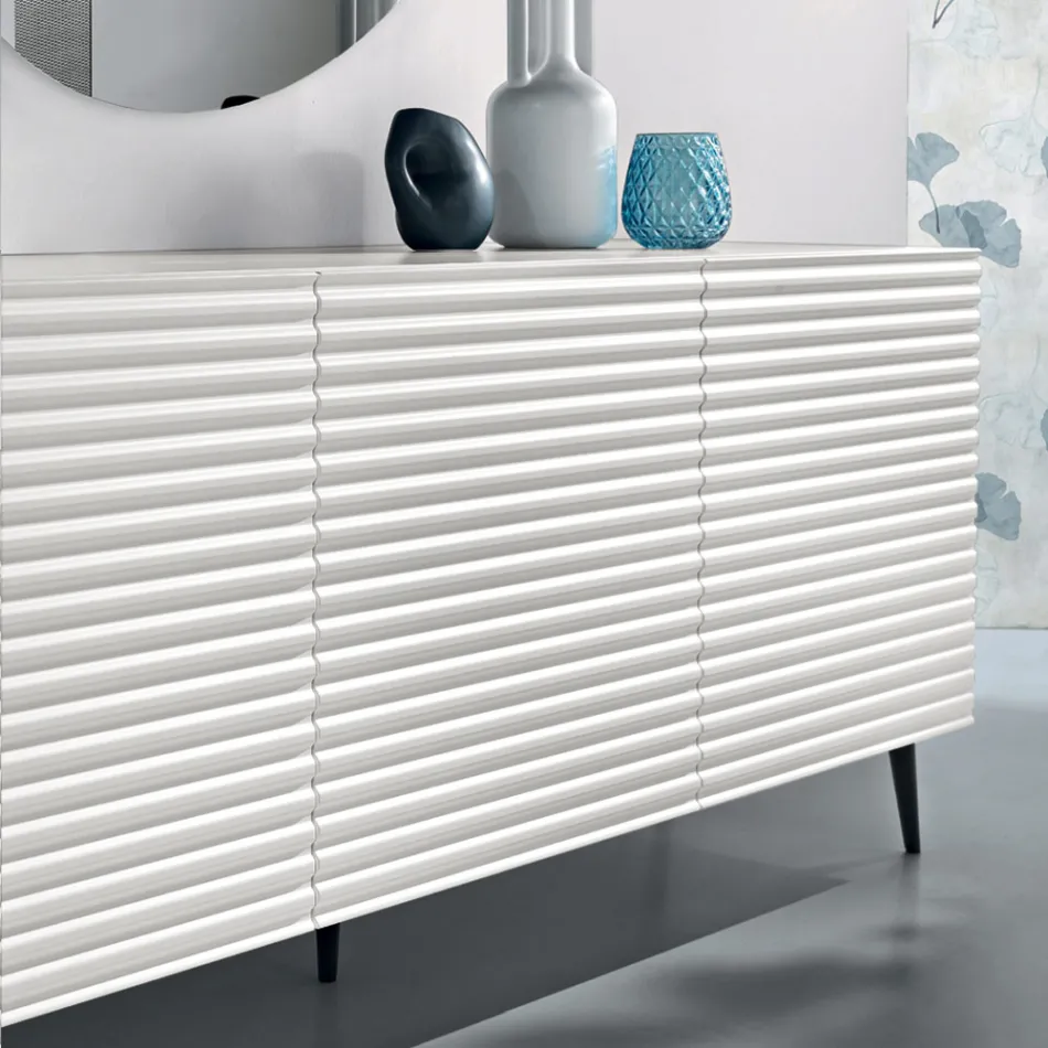 Buffet de salon à 3 portes en MDF recouvert de PVC laqué, fabriqué en Italie - Desideria Viadurini