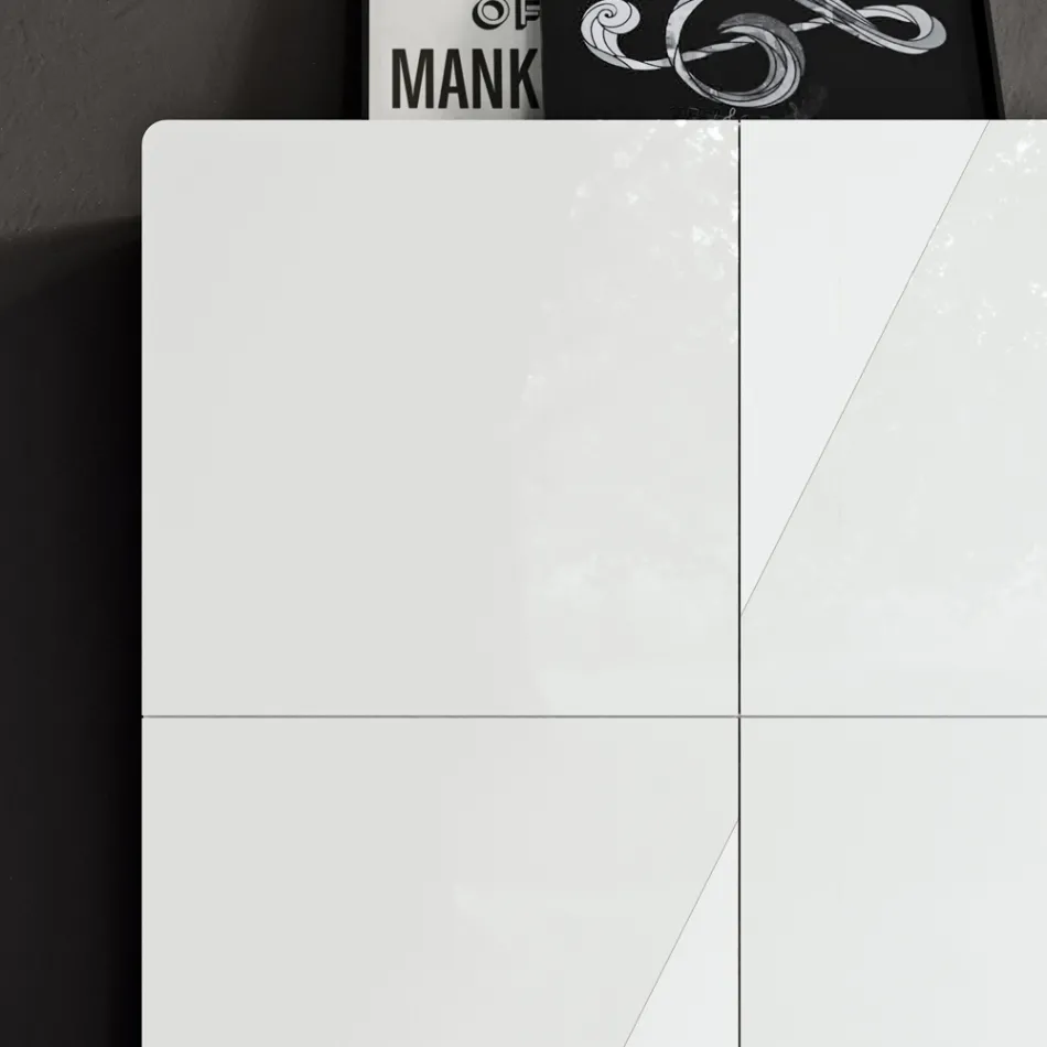 Buffet de salon avec 4 portes en finition verre blanc fabriqué en Italie - Eline Viadurini