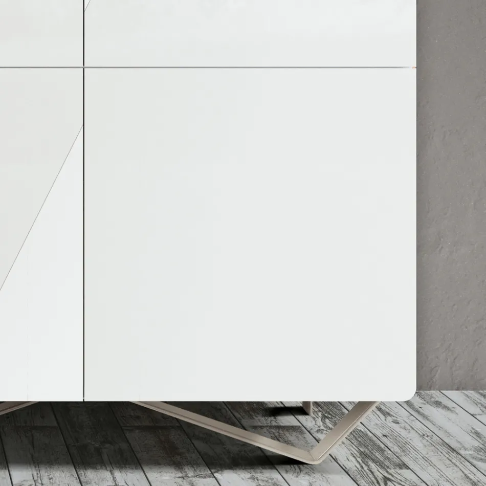 Buffet de salon avec 4 portes en finition verre blanc fabriqué en Italie - Eline Viadurini