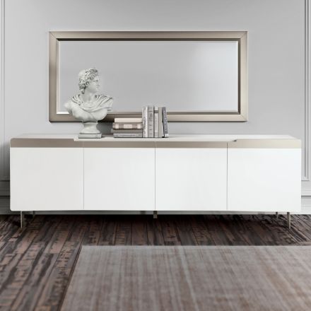 Buffet de salon avec 4 portes en MDF finition blanc et nickel fabriqué en Italie - Emie Viadurini