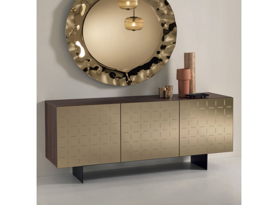 Buffet de salon en bois avec portes miroir Made in Italy - Arenella Viadurini