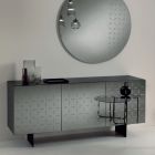 Buffet de salon en bois avec portes miroir Made in Italy - Arenella Viadurini