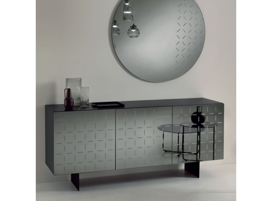Buffet de salon en bois avec portes miroir Made in Italy - Arenella