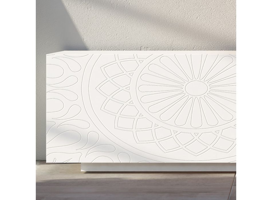 Buffet de salon en Mdf blanc avec bas-relief Made in Italy - Stilea Viadurini