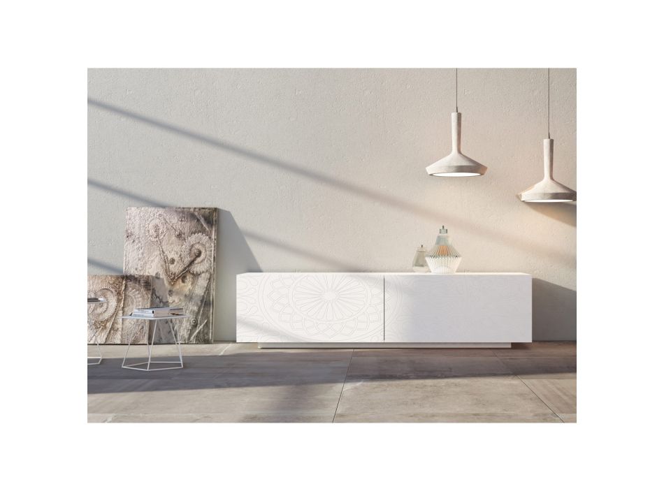 Buffet de salon en Mdf blanc avec bas-relief Made in Italy - Stilea Viadurini