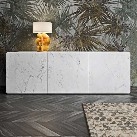 Buffet de salon avec 3 portes en finition marbre de Carrare fabriqué en Italie - Finn Viadurini