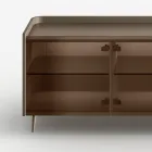 Buffet en bois laqué courbé avec portes vitrées bronze, fabriqué en Italie - Lyra Viadurini