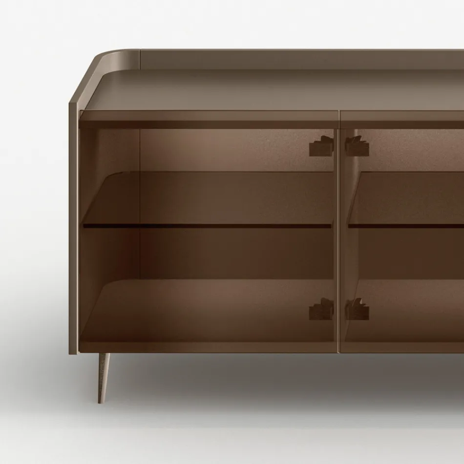 Buffet en bois laqué courbé avec portes vitrées bronze, fabriqué en Italie - Lyra Viadurini