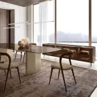 Buffet en bois laqué courbé avec portes vitrées bronze, fabriqué en Italie - Lyra Viadurini