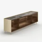 Buffet en bois laqué courbé avec portes vitrées bronze, fabriqué en Italie - Lyra Viadurini