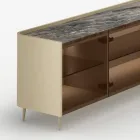 Buffet en bois laqué courbé avec portes vitrées bronze, fabriqué en Italie - Lyra Viadurini