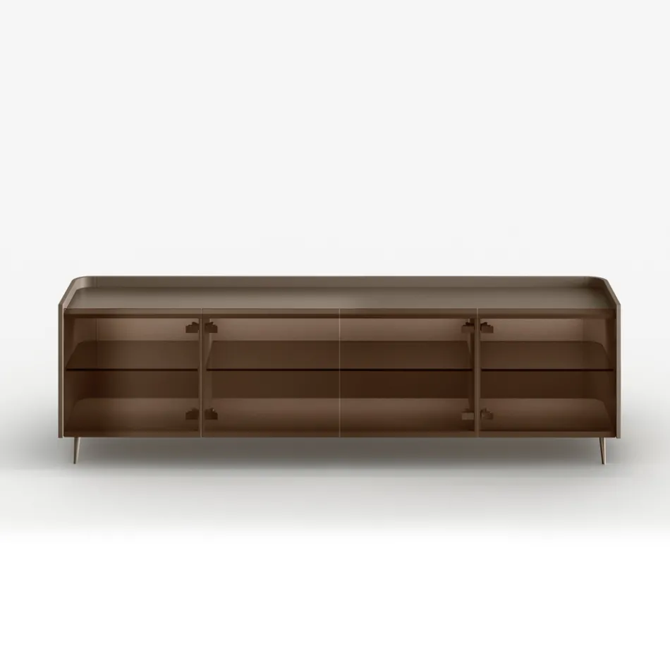 Buffet en bois laqué courbé avec portes vitrées bronze, fabriqué en Italie - Lyra Viadurini