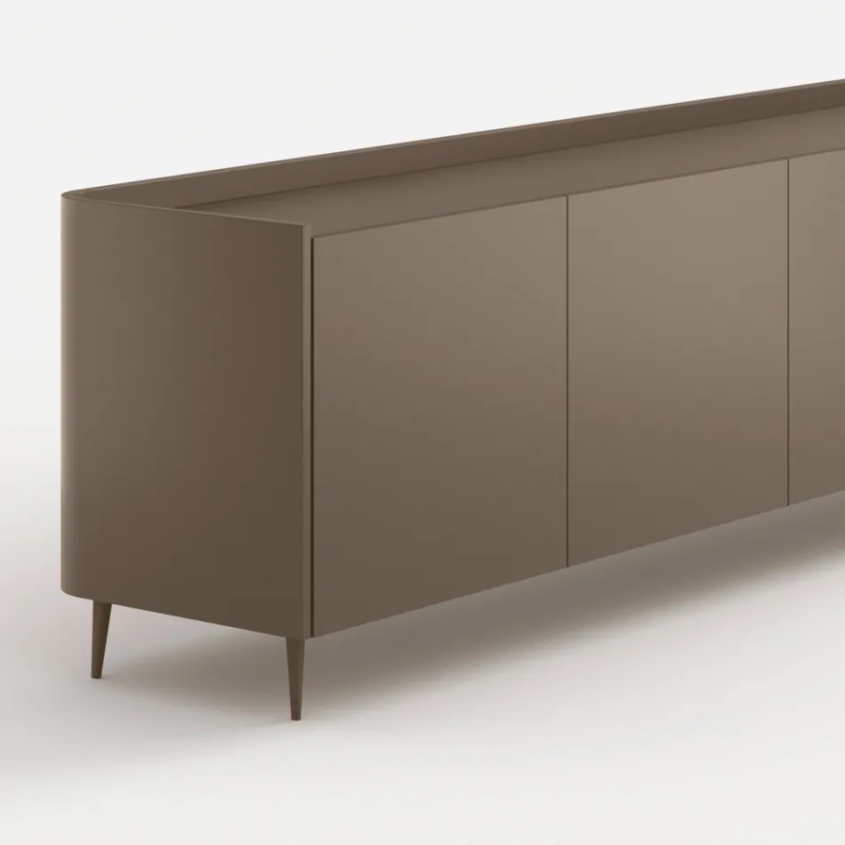 Buffet Lyra en bois courbé laqué platine, design exclusif, fabriqué en Italie. Viadurini