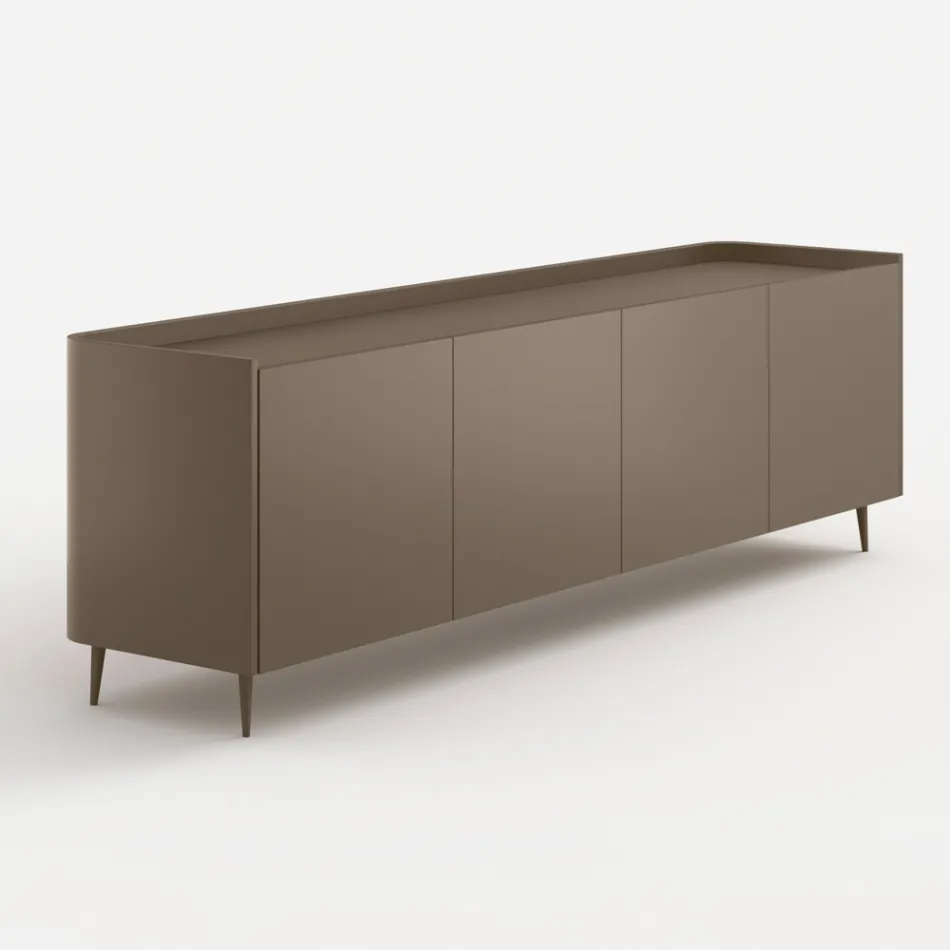 Buffet Lyra en bois courbé laqué platine, design exclusif, fabriqué en Italie. Viadurini