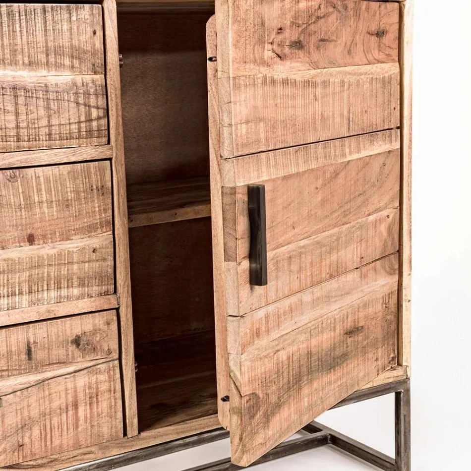 Buffet en Bois d'Acacia et Acier 2 Portes et 3 Tiroirs Homemotion - Aimune Viadurini