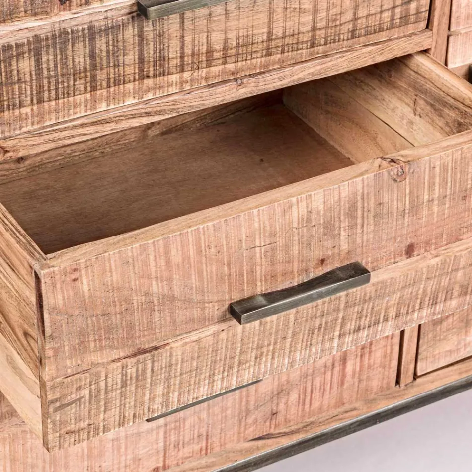 Buffet en Bois d'Acacia et Acier 2 Portes et 3 Tiroirs Homemotion - Aimune Viadurini