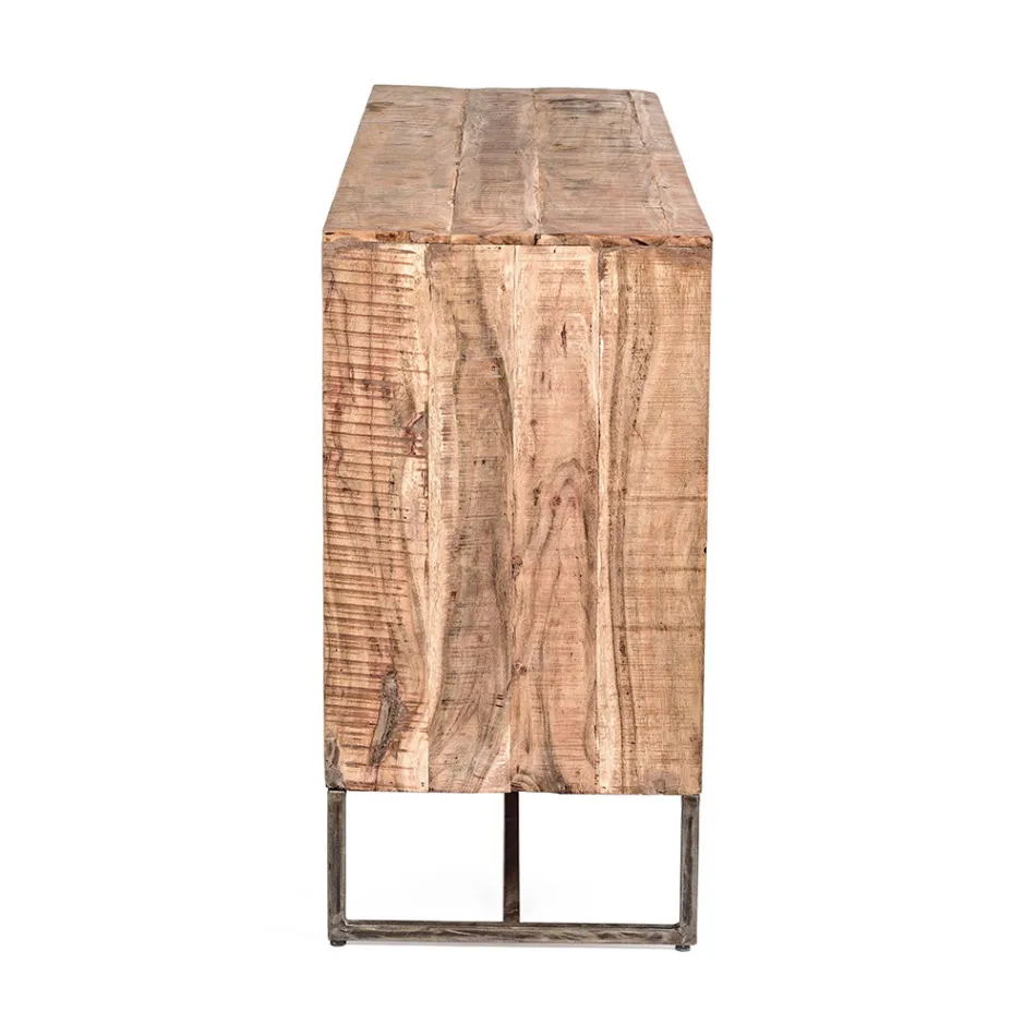 Buffet en Bois d'Acacia et Acier 2 Portes et 3 Tiroirs Homemotion - Aimune Viadurini
