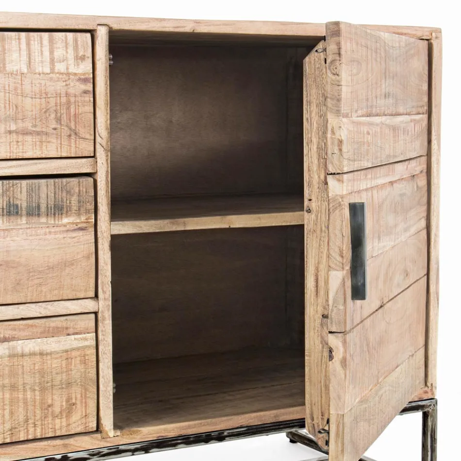 Buffet en Bois d'Acacia et Acier 2 Portes et 3 Tiroirs Homemotion - Aimune Viadurini