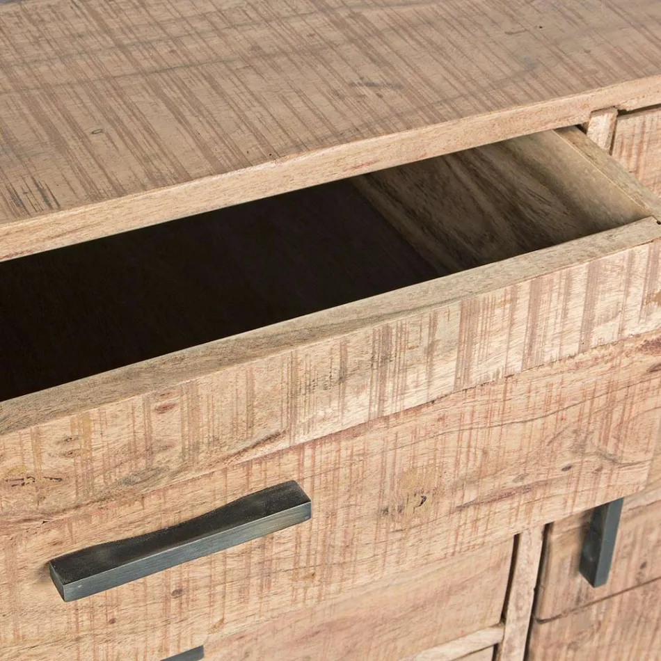 Buffet en Bois d'Acacia et Acier 2 Portes et 3 Tiroirs Homemotion - Aimune Viadurini