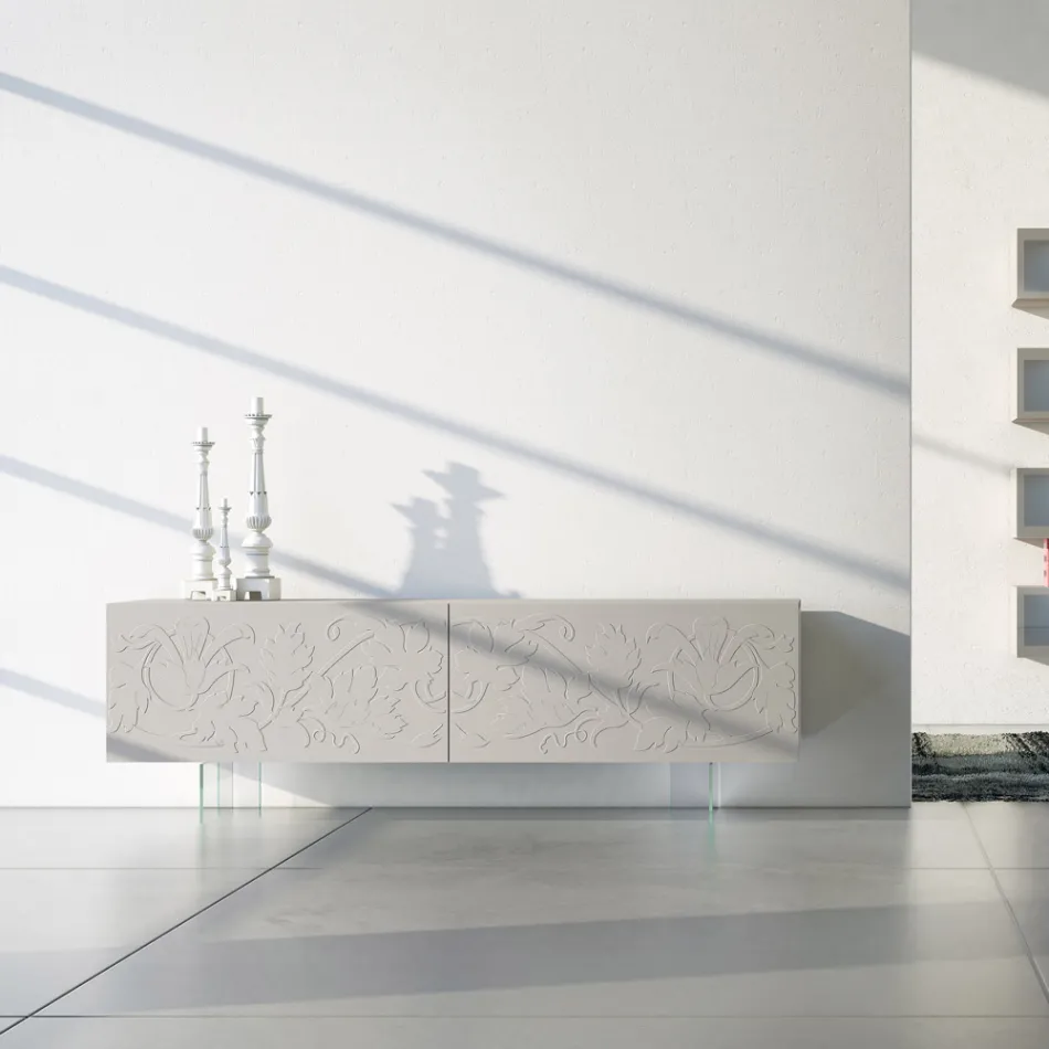 Buffet en Mdf Gris Clair avec Pieds en Verre Made in Italy - Germena Viadurini
