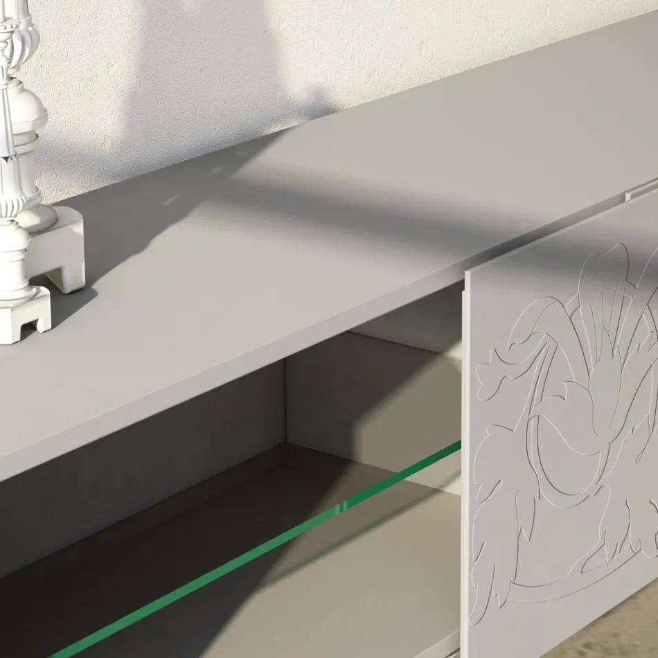 Buffet en Mdf Gris Clair avec Pieds en Verre Made in Italy - Germena Viadurini
