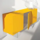 Buffet en Mdf laqué jaune avec 3 portes et pieds en verre Made in Italy - Ciara Viadurini