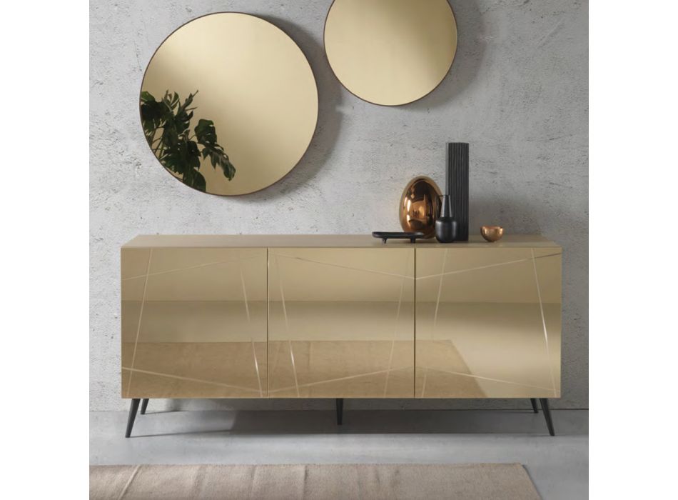 Buffet en mélamine avec portes recouvertes de miroir Made in Italy - Ester Viadurini