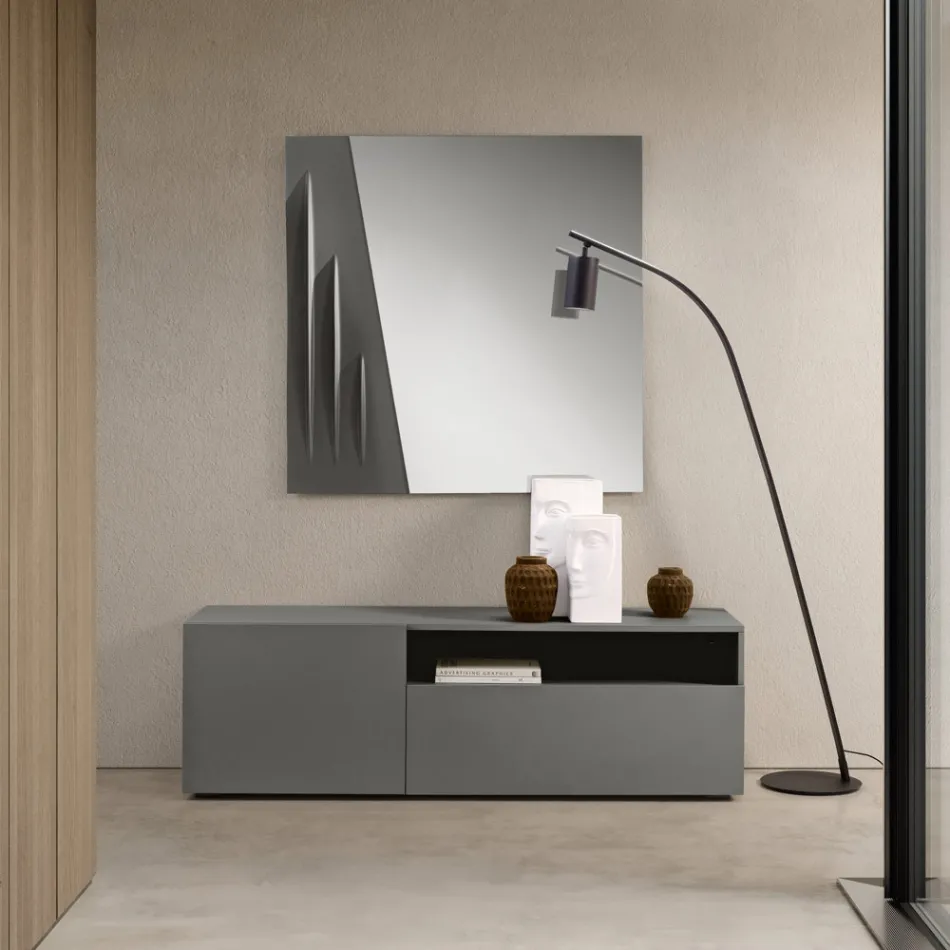 Buffet Miral sur pied en mélamine, au design linéaire, fabriqué en Italie Viadurini