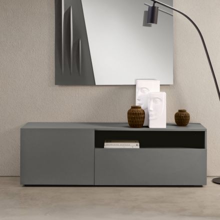 Buffet Miral sur pied en mélamine, au design linéaire, fabriqué en Italie Viadurini