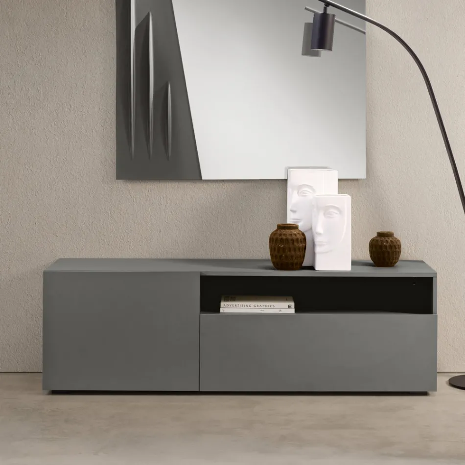 Buffet Miral sur pied en mélamine, au design linéaire, fabriqué en Italie Viadurini