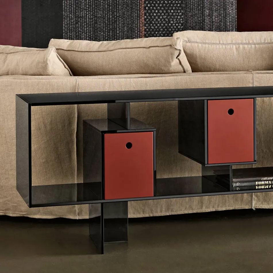 Buffet en verre à trois tiroirs, design élégant, fabriqué en Italie - Senera Viadurini