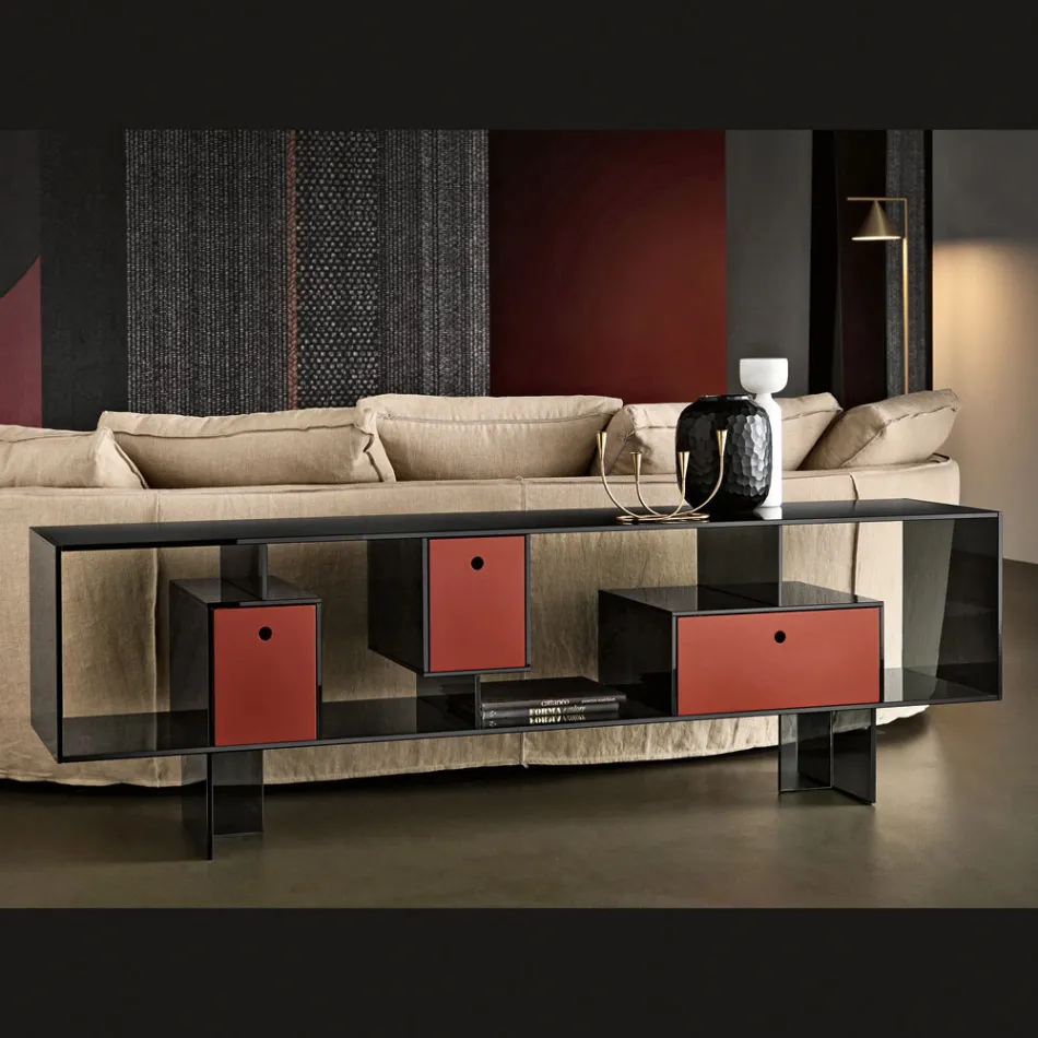 Buffet en verre à trois tiroirs, design élégant, fabriqué en Italie - Senera Viadurini