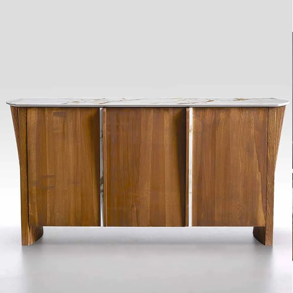 Buffet moderne en bois avec dessus et porte en marbre Gres Made in Italy - Wonka Viadurini