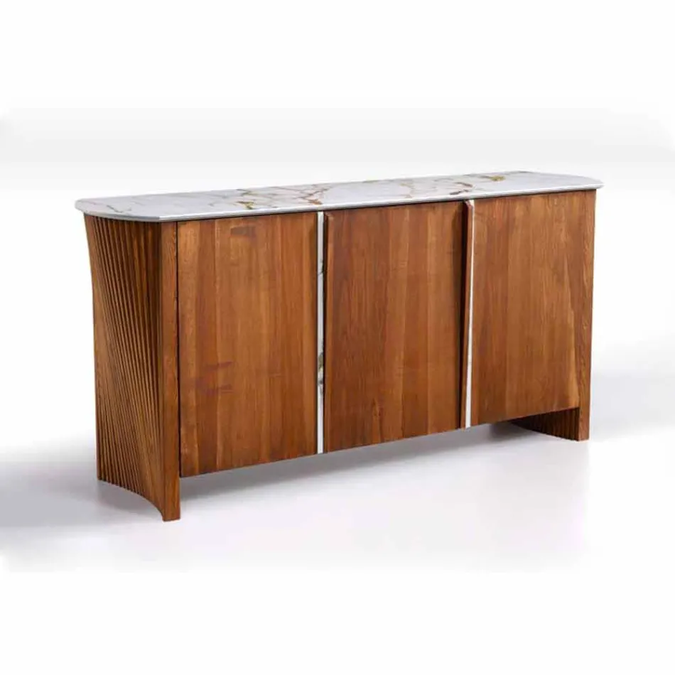 Buffet moderne en bois avec dessus et porte en marbre Gres Made in Italy - Wonka Viadurini