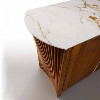 Buffet moderne en bois avec dessus et porte en marbre Gres Made in Italy - Wonka