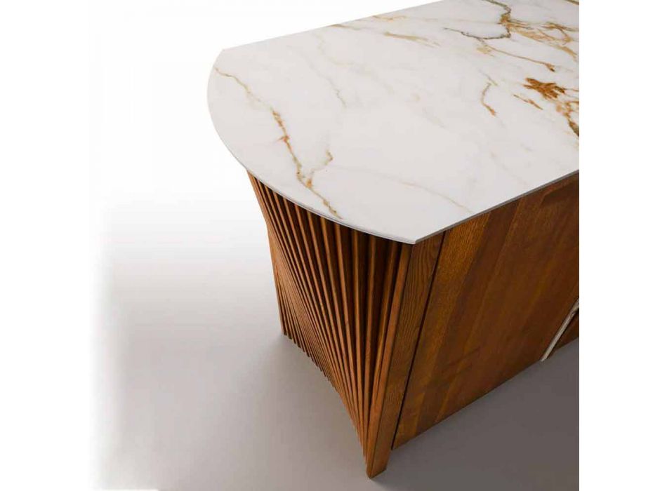 Buffet moderne en bois avec dessus et porte en marbre Gres Made in Italy - Wonka Viadurini