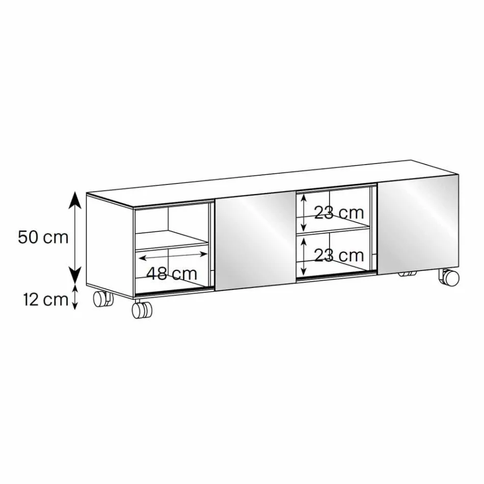 Buffet moderne sur roulettes en verre fumé et plateau en céramique Made in Italy - Sciocca Viadurini