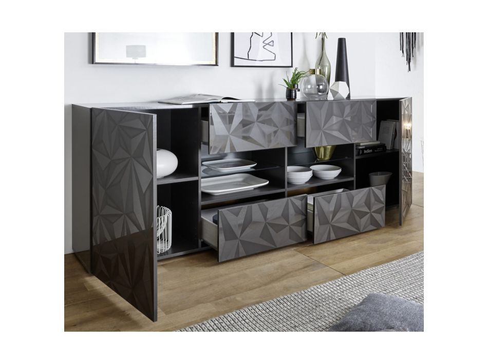 Buffet de salon en bois sérigraphié avec tiroirs Made in Italy - Milena Viadurini