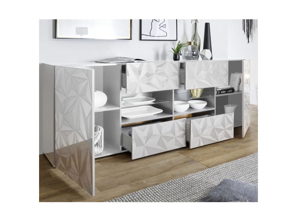 Buffet de salon en bois sérigraphié avec tiroirs Made in Italy - Milena Viadurini