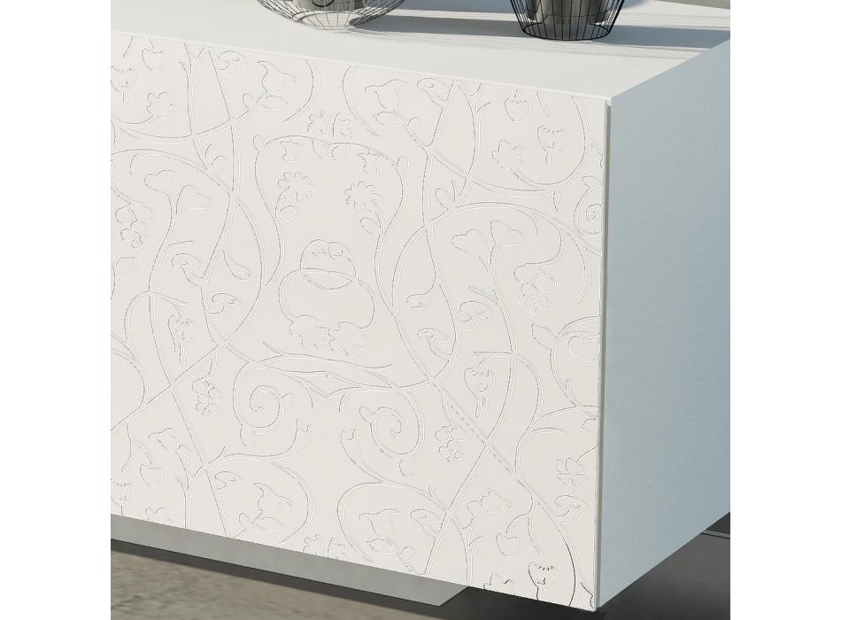 Buffet de salon en Mdf laqué blanc avec bas-relief Made in Italy - Acqua Viadurini