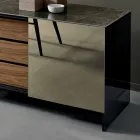 Buffet de salon en verre fumé avec porte miroir en bronze Made in Italy - Silly Viadurini