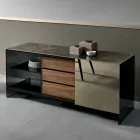 Buffet de salon en verre fumé avec porte miroir en bronze Made in Italy - Silly Viadurini