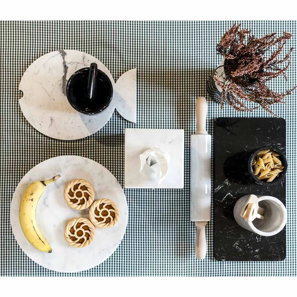 Rouleau à pâtisserie en marbre avec poignées en bois Made in Italy - Senni Viadurini